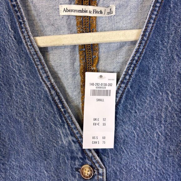 New Abercrombie & Fitch Denim Cropped Button Front Vest Tank Small - Picture 4 of 5
